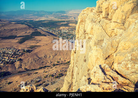 Vista dalla scogliera Arbel. La Galilea, Israele Foto Stock