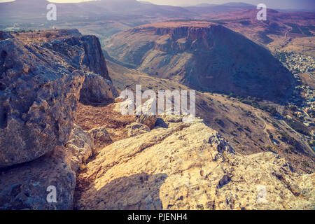 Vista dalla scogliera Arbel. La Galilea, Israele Foto Stock