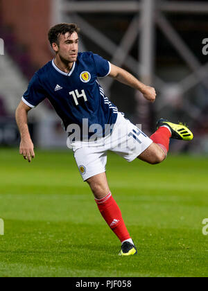 Tynecastle Park, Edinburgh, Regno Unito. 6 Sep, 2018. Sotto 21 al Campionato Europeo di calcio, Scozia U21 versus Andorra U21; Stephen Mallan of Scotland Credit: Azione Plus sport/Alamy Live News Foto Stock