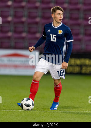 Tynecastle Park, Edinburgh, Regno Unito. 6 Sep, 2018. Sotto 21 al Campionato Europeo di calcio, Scozia U21 versus Andorra U21; Billy Gilmour of Scotland Credit: Azione Plus sport/Alamy Live News Foto Stock