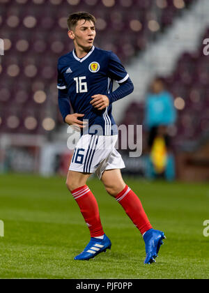 Tynecastle Park, Edinburgh, Regno Unito. 6 Sep, 2018. Sotto 21 al Campionato Europeo di calcio, Scozia U21 versus Andorra U21; Billy Gilmour of Scotland Credit: Azione Plus sport/Alamy Live News Foto Stock