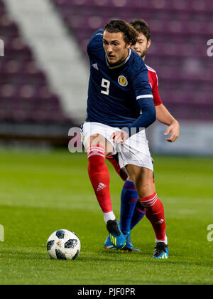 Tynecastle Park, Edinburgh, Regno Unito. 6 Sep, 2018. Sotto 21 al Campionato Europeo di calcio, Scozia U21 versus Andorra U21; Fraser Hornby di Scotland Credit: Azione Plus sport/Alamy Live News Foto Stock