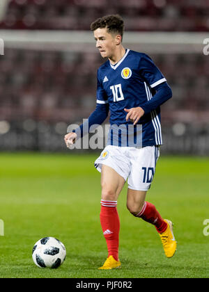 Tynecastle Park, Edinburgh, Regno Unito. 6 Sep, 2018. Sotto 21 al Campionato Europeo di calcio, Scozia U21 versus Andorra U21; Michael Johnston di Scotland Credit: Azione Plus sport/Alamy Live News Foto Stock