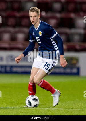 Tynecastle Park, Edinburgh, Regno Unito. 6 Sep, 2018. Sotto 21 al Campionato Europeo di calcio, Scozia U21 versus Andorra U21; Oliver Shaw di Scotland Credit: Azione Plus sport/Alamy Live News Foto Stock