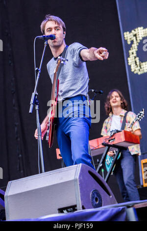 Milano Italia. 06 settembre 2018. L'inglese rock band i vaccini si esibisce dal vivo sul palco a Arena Expo-Experience durante il 'Milano rocce 2018' Credit: Rodolfo Sassano/Alamy Live News Foto Stock