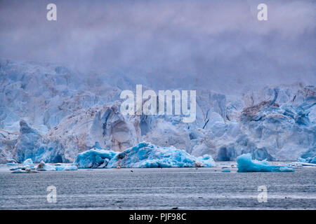 Il National Geographic,strada tripblue ice di Kronebreen o corona ghiacciaio, Kongsfjord, a Ny Ålesund, Svalbard o Spitsbergen, Europa Foto Stock