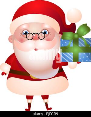 Illustrazione di Babbo Natale con la confezione regalo in mano Illustrazione Vettoriale