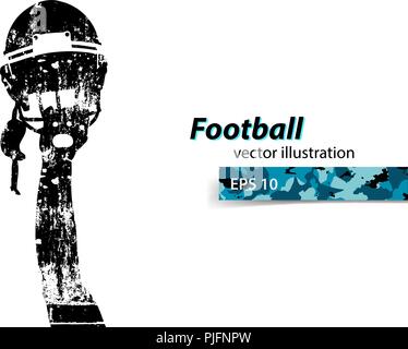 Casco da football americano e silhouette di mano. Sfondo e Testo su uno strato separato, il colore può essere cambiato in un solo clic. Rugby. Football americano Illustrazione Vettoriale