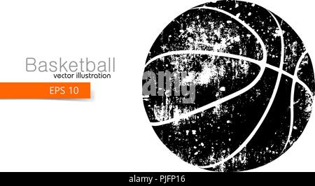 Silhouette di una palla da basket. Sfondo e Testo su uno strato separato, il colore può essere cambiato in un solo clic Illustrazione Vettoriale