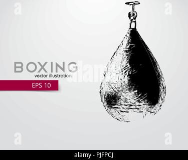 Sacco da boxe silhouette. Sfondo e Testo su uno strato separato, il colore può essere cambiato in un solo clic. Boxer. Il pugilato. Sacco da boxe silhouette Illustrazione Vettoriale