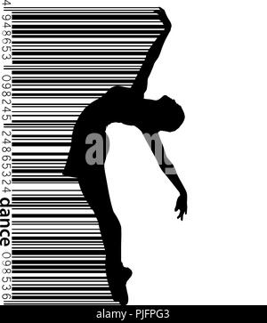 Silhouette di dancing girl. Sfondo e Testo su uno strato separato, il colore può essere cambiato in un solo clic. Illustrazione Vettoriale