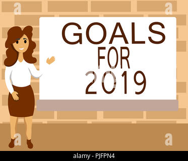 Parola di scrittura di testo obiettivi per il 2019. Il concetto di business per le seguenti cose che si desidera avere e raggiungere nel 2019. Foto Stock