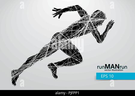 Silhouette di un uomo che corre. Il testo e lo sfondo su uno strato separato, il colore può essere cambiato in un solo clic. Illustrazione Vettoriale