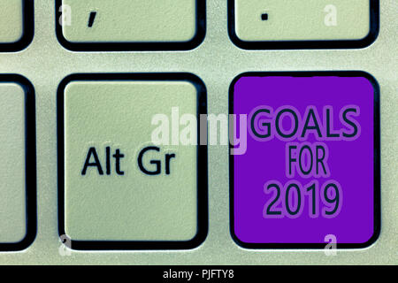 La grafia la scrittura di testo obiettivi per il 2019. Concetto significato le seguenti cose che si desidera avere e raggiungere nel 2019. Foto Stock
