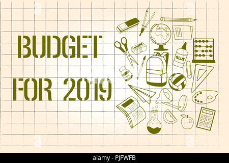 Parola di scrittura di testo di bilancio per il 2019. Il concetto di business per un scritto le previsioni delle entrate e delle spese per il 2019. Foto Stock