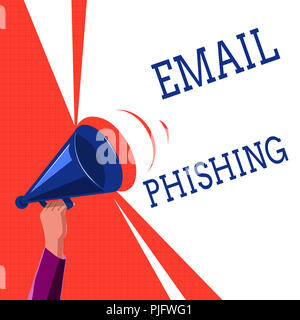 La scrittura della nota mostra email phishing. Business photo vetrina per i messaggi di posta elettronica che potrebbero contenere collegamenti a siti web che distribuiscono malware. Foto Stock