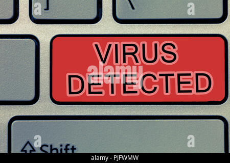 La grafia la scrittura di testo Virus rilevato. Concetto significato un programma per computer utilizzato per prevenire e rimuovere il malware. Foto Stock