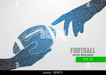 Mano afferra la palla da rugby, silhouette. Rugby. Football americano Illustrazione Vettoriale