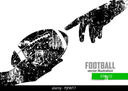 Mano afferra la palla da rugby, silhouette. Rugby. Football americano Illustrazione Vettoriale