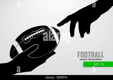 Mano afferra la palla da rugby, silhouette. Rugby. Football americano Illustrazione Vettoriale