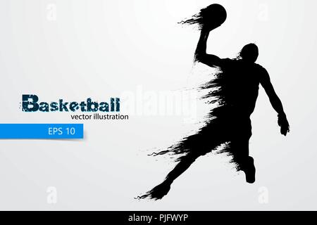 Silhouette di un giocatore di basket. Sfondo e Testo su uno strato separato, il colore può essere cambiato in un solo clic. Illustrazione Vettoriale Illustrazione Vettoriale