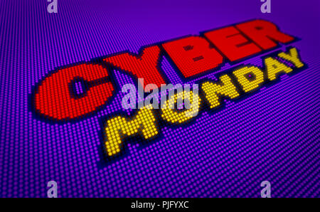 Cyber lunedì lampadine di vendita billboard. Neon moderno banner sul display a LED. Pubblicità per offerta stagionale del concetto. Foto Stock