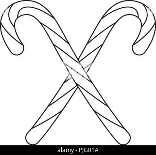 Line art in bianco e nero attraversato candy cane Illustrazione Vettoriale