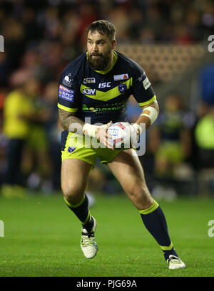 Wakefield Trinity Craig Huby durante la partita della Betfred Super League 8 al DW Stadium di Wigan. PREMERE ASSOCIAZIONE foto. Data foto: Giovedì 6 settembre 2018. Vedere la storia di PA RugbyL Wigan. Il credito fotografico dovrebbe essere: Nigel filo francese/PA. RESTRIZIONI: Solo per uso editoriale. Nessun uso commerciale. Nessuna falsa associazione commerciale. Nessuna emulazione video. Nessuna manipolazione delle immagini. Foto Stock