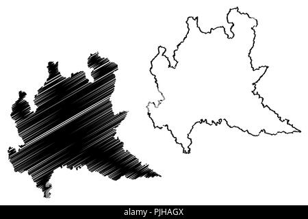 Lombardia (regione autonoma dell'Italia) mappa illustrazione vettoriale, scribble schizzo lombardia mappa Illustrazione Vettoriale