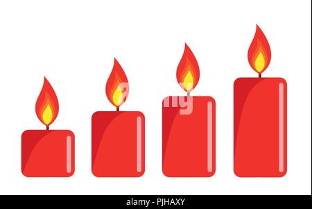 Quattro illuminato rosso avvento candela sfondo bianco illustrazione vettoriale EPS10 Illustrazione Vettoriale