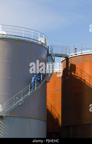 Francia, nel nord-ovest della Francia, Saint-Nazaire, Bretagna, giant silos di stoccaggio presso la fabbrica di girasole Cargill Foto Stock