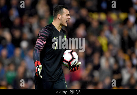 Justin Bijlow, portiere olandese, durante la qualifica UEFA euro U21 2019, partita del Gruppo quattro a Carrow Road, Norwich. PREMERE ASSOCIAZIONE foto. Data foto: Giovedì 6 settembre 2018. Vedi la storia della Pennsylvania Soccer Inghilterra U21. Il credito fotografico dovrebbe essere: Joe Giddens/filo PA. RESTRIZIONI: L'uso è soggetto a restrizioni fa. Solo per uso editoriale. Uso commerciale solo con previo consenso scritto del fa. Nessuna modifica tranne il ritaglio. Foto Stock