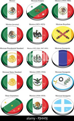 Set di icone. Bandiera del Messico. Illustrazione Vettoriale
