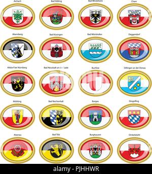 Set di icone. Bandiere delle città tedesche (Baviera). Vettore. 3D. Illustrazione Vettoriale