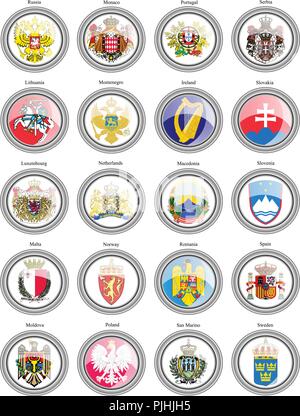 Set di icone. Stemma dei paesi europei. Illustrazione Vettoriale
