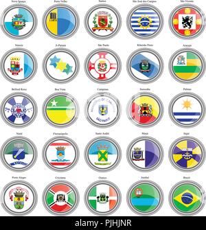 Set di icone. Bandiere delle città brasiliane. Illustrazione Vettoriale