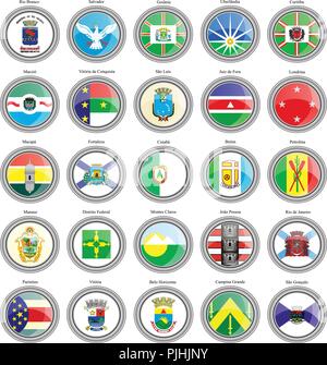 Set di icone. Bandiere delle città brasiliane. Illustrazione Vettoriale