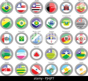Set di icone. Bandiere degli Stati brasiliani. Illustrazione Vettoriale