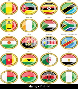 Set di icone. Bandiere dell'Africa. Illustrazione Vettoriale