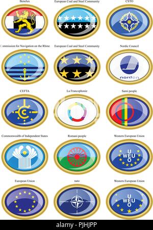 Set di icone. Bandiere dell'Europa. Illustrazione Vettoriale