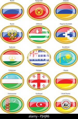 Set di icone. Bandiere dell'Asia. Illustrazione Vettoriale