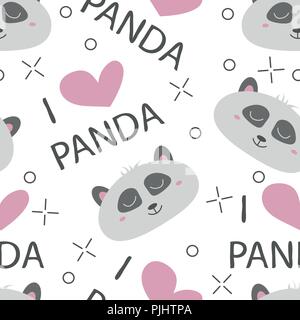 Seamless pattern disegnati a mano volti di pandas. Sfondo per i bambini Illustrazione Vettoriale