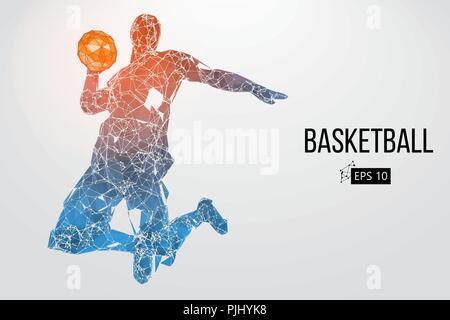 Silhouette di un giocatore di basket. Punti, linee, triangoli, il colore e gli effetti di sfondo su un strati separati, il colore può essere cambiato in un solo clic. Vecto Illustrazione Vettoriale