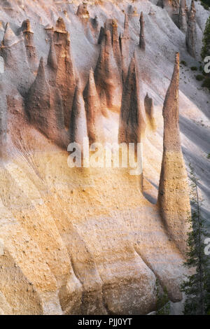 Pre alba candelette sul torreggiante pomice vulcanica guglie sapere come i pinnacoli lungo Wheeler Creek in Oregon il parco nazionale di Crater Lake. Foto Stock