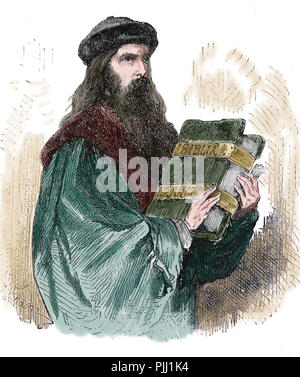 Johannes Gutenberg (1400-1468). Inventore del mobile tipo di stampa. incisione di germanio, 1882. Foto Stock