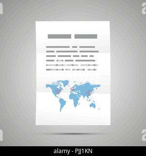 Relazione con la mappa del mondo, formato A4 icona documento su grigio Illustrazione Vettoriale