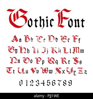 Classic font gotico, set di antiche lettere isolato su bianco Illustrazione Vettoriale