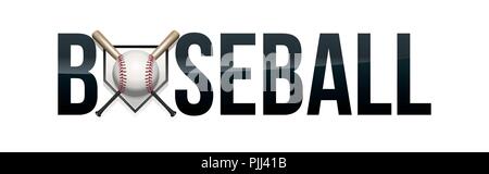 La parola baseball illustrazione con sfera, bat e piastra di casa. EPS vettoriali 10 disponibili. Illustrazione Vettoriale