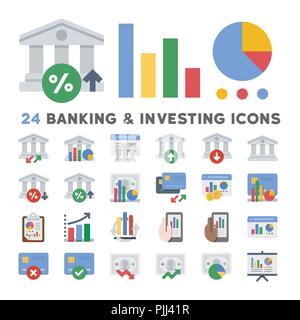 24 icone relative a investimenti e servizi bancari Illustrazione Vettoriale