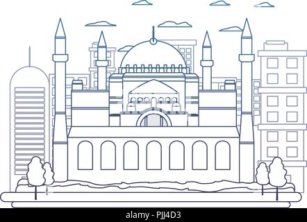 Linea degradate Taj Mahal in India e il bel paesaggio urbano Illustrazione Vettoriale